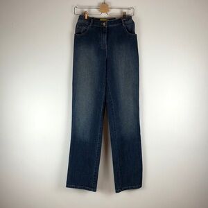 St. John women’s blue wide leg jeans  gather sides waist 5 pockets Size 4